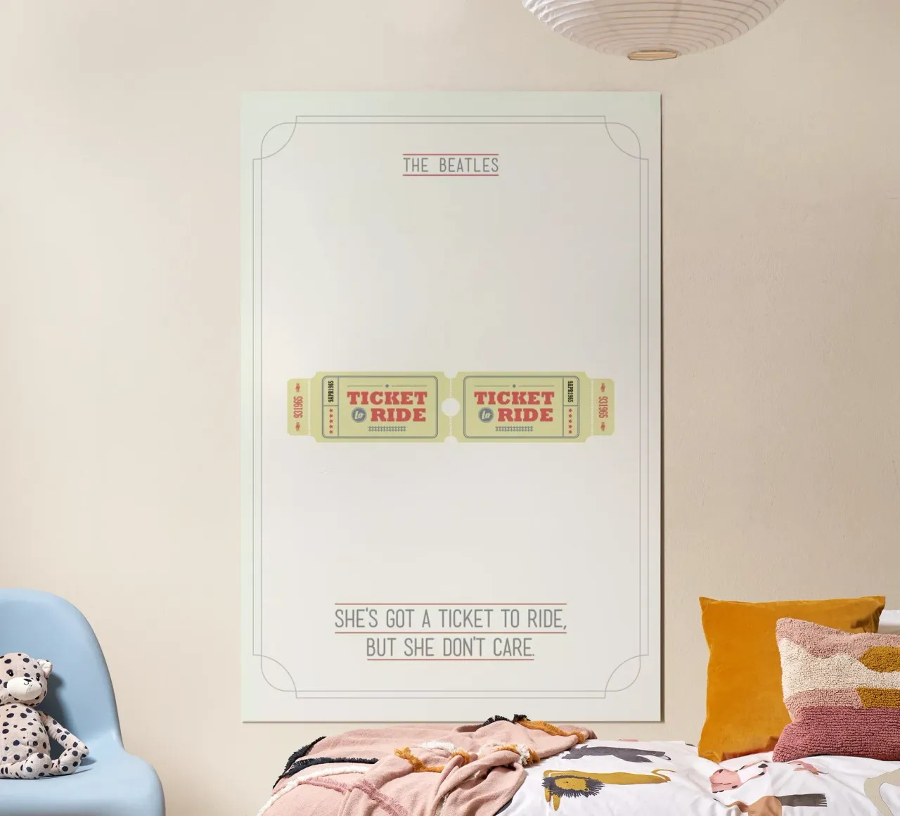 She's Got a Ticket to Ride poster con telaio in legno da Rahma Projekt