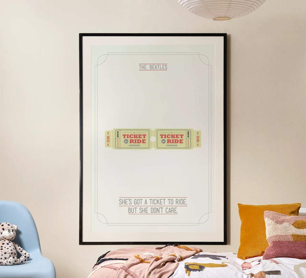 She's Got a Ticket to Ride poster con telaio in legno da Rahma Projekt