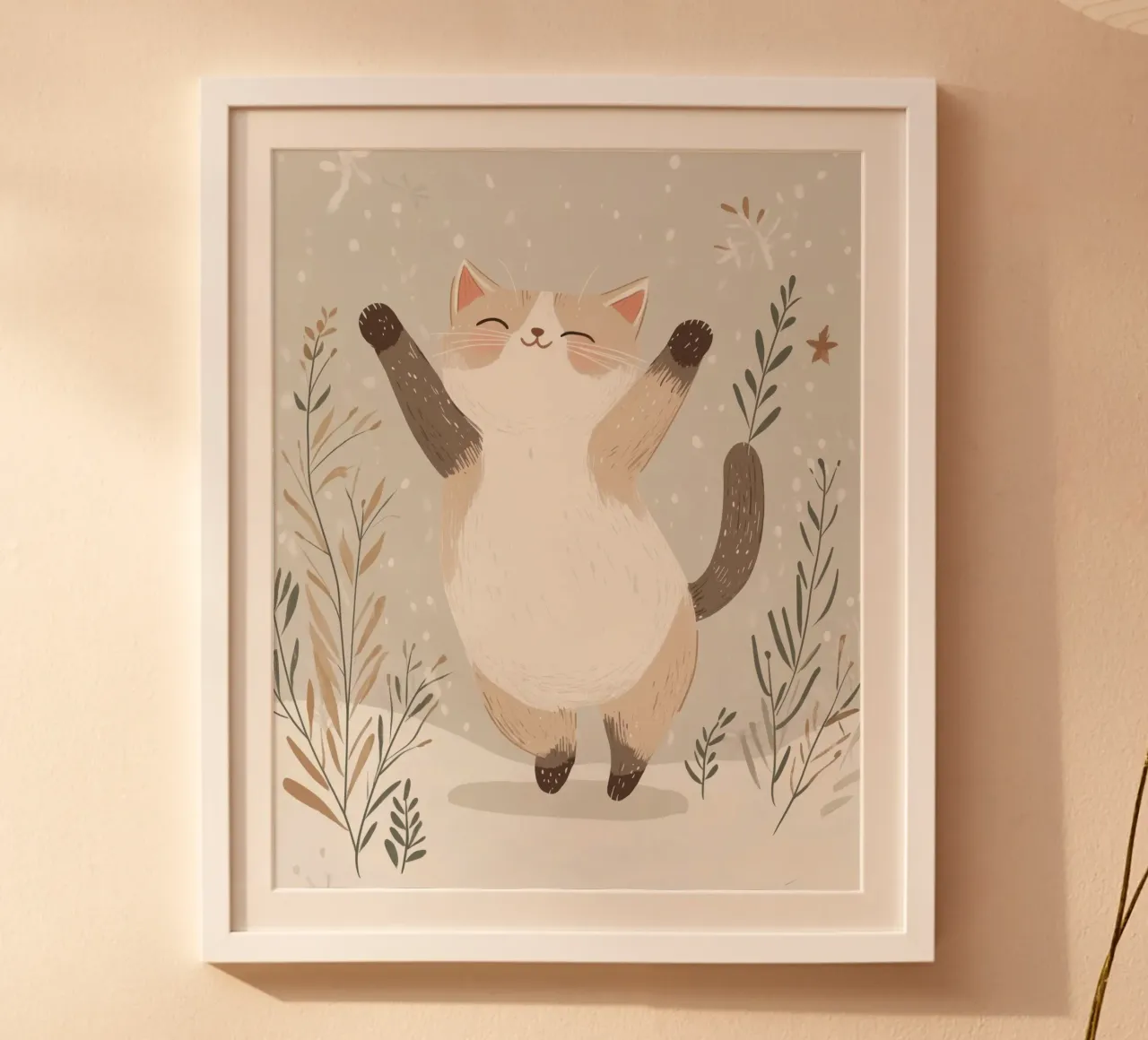 Gatto capriccioso poster con telaio in legno da Happy Littles