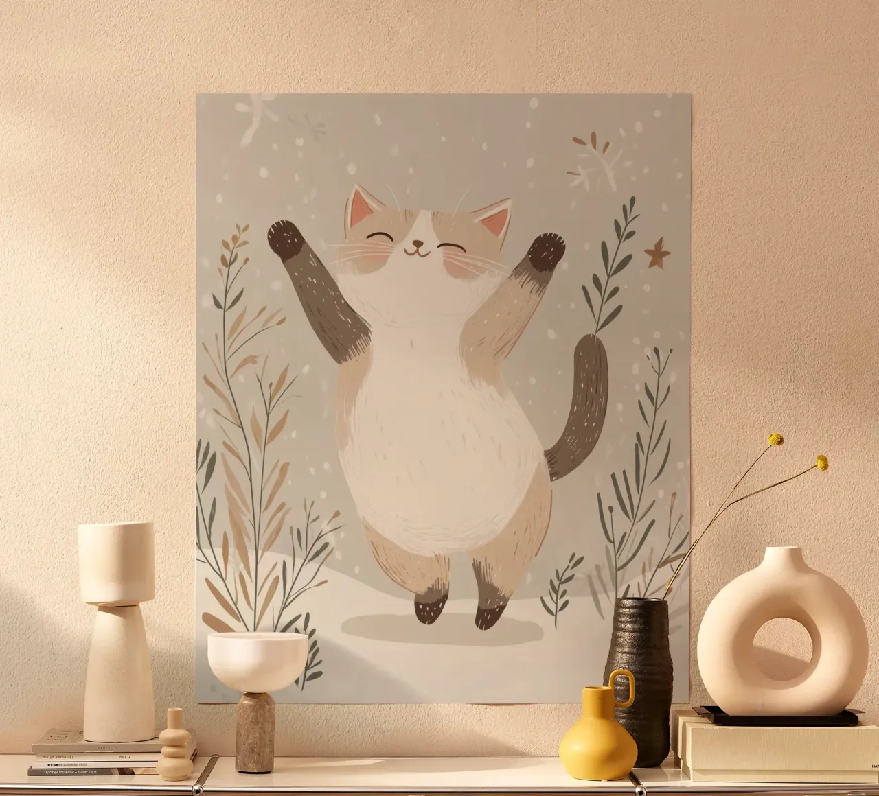 Gatto capriccioso poster con telaio in legno da Happy Littles
