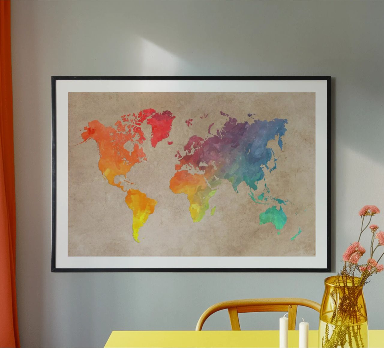 World map colors art poster by Justyna Jaszke JBJart