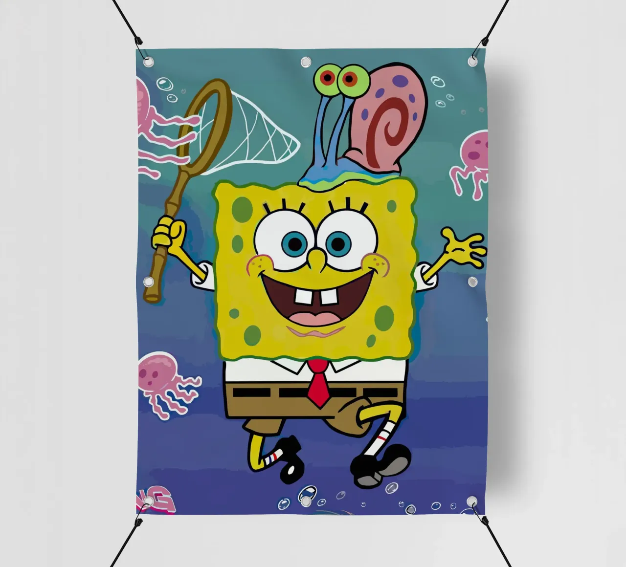 Spongebob and Gary catch jellyfish telo in pvc da Dumery Art