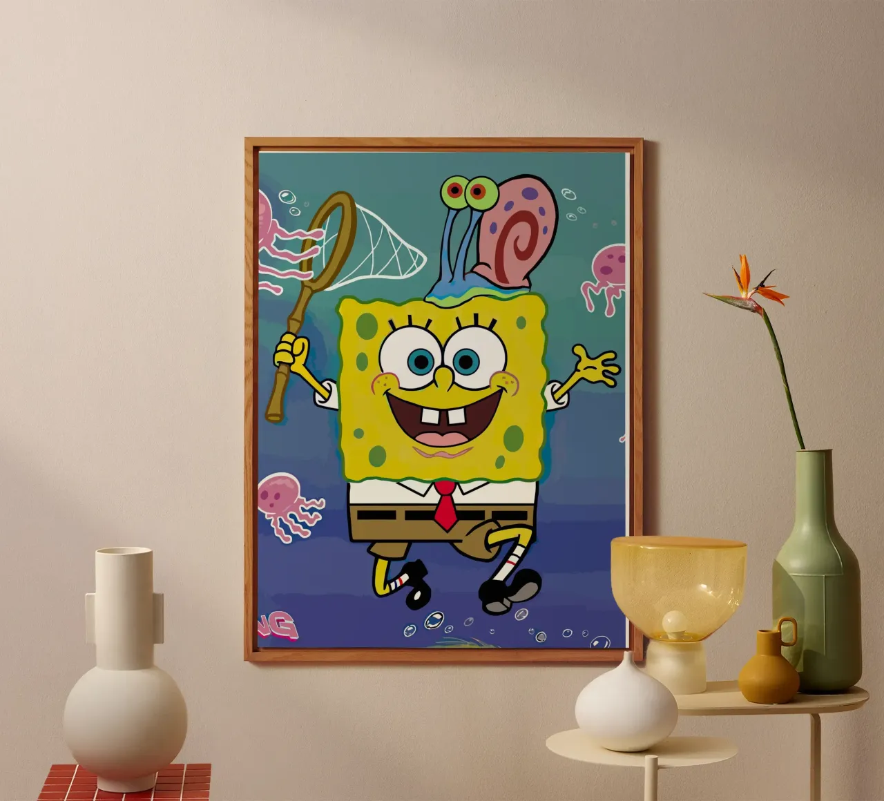 Spongebob and Gary catch jellyfish alluminio dibond da Dumery Art
