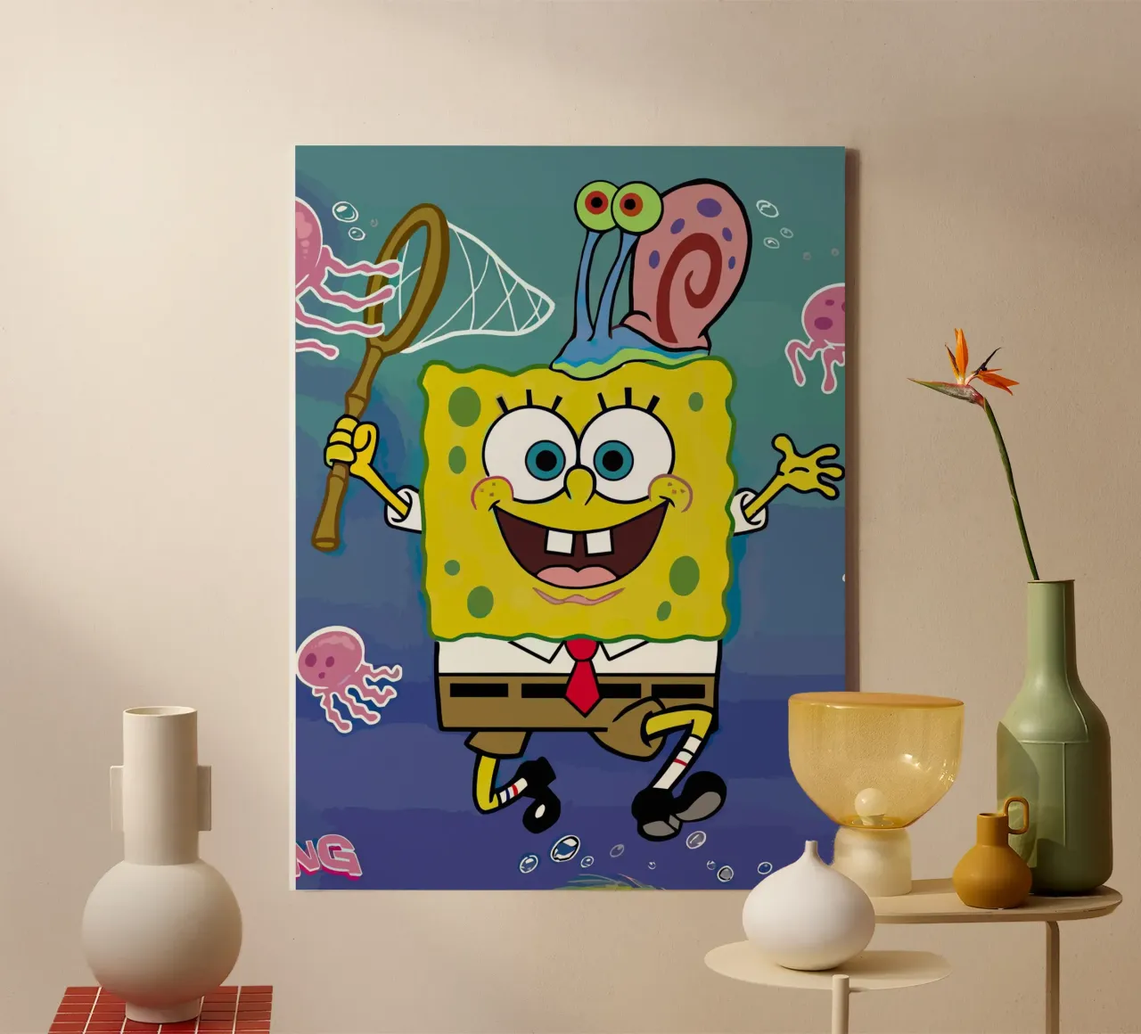 Spongebob and Gary catch jellyfish toile avec Caisse américaine de Dumery Art