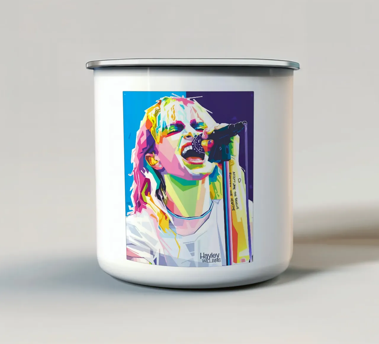 Vocal Of Power Vibrazioni positive tazza in smalto da igoshdesigns