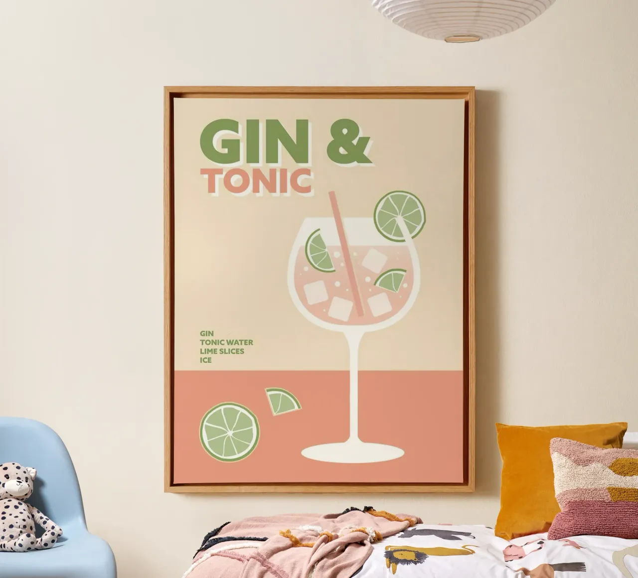 Gin And Tonic Cocktail Pink tela con Cornice a cassetta da Smith Black