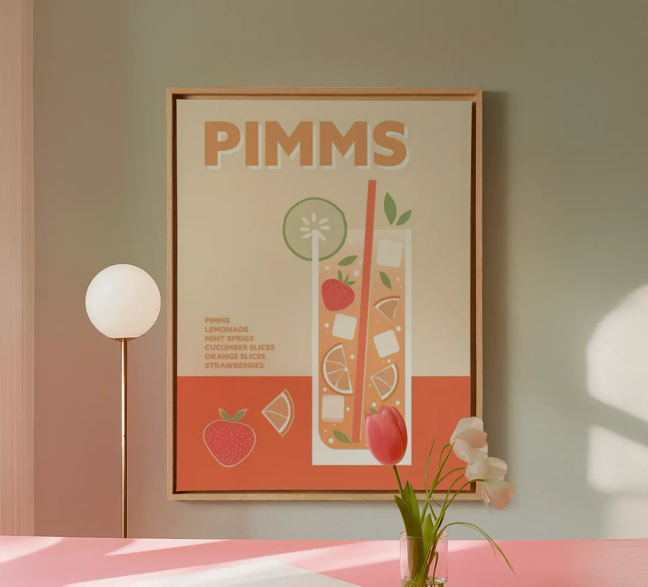 Pimms Cocktail Colorful Drink tela con Cornice a cassetta da Smith Black