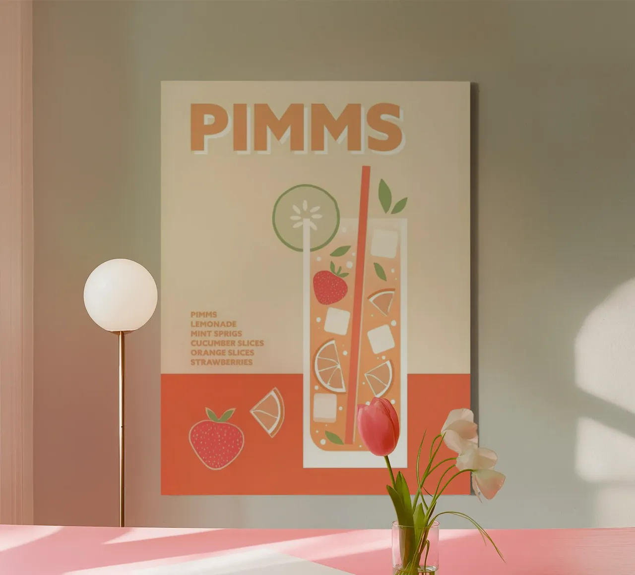 Pimms Cocktail Colorful Drink tela con Cornice a cassetta da Smith Black