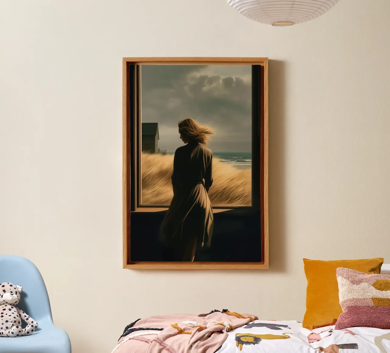 Sturm am Hopper-Strand | Malerei Amerikanischer Realismus Leinwand mit Schattenfugenrahmen von Autofocus