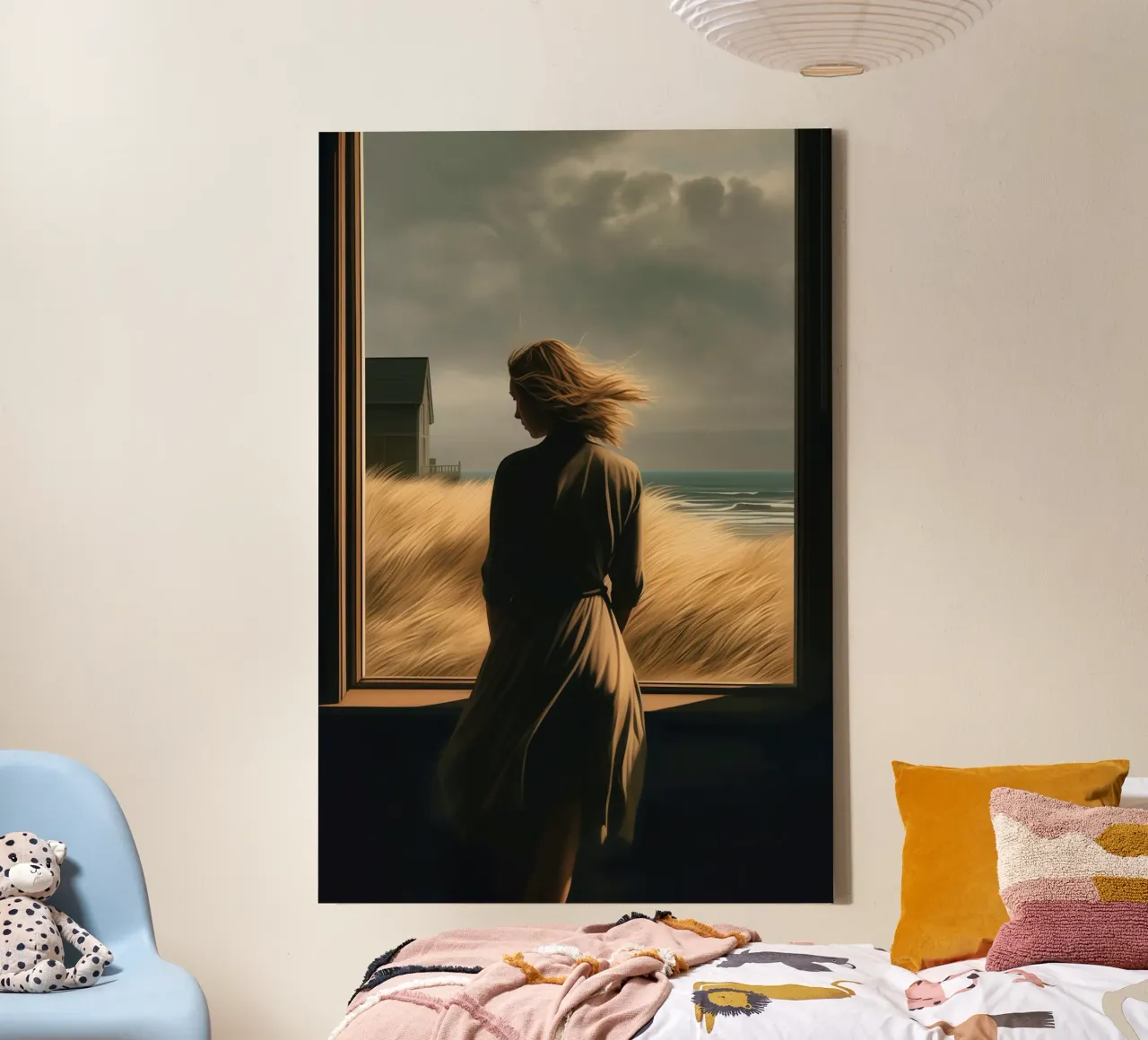 Sturm am Hopper-Strand | Malerei Amerikanischer Realismus Leinwand mit Schattenfugenrahmen von Autofocus