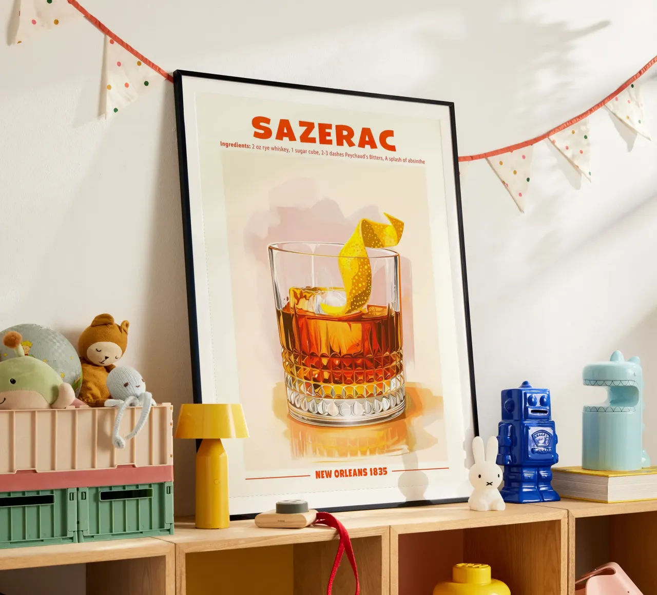 Sazerac, New Orleans 1835 poster con telaio in legno da janetlynn