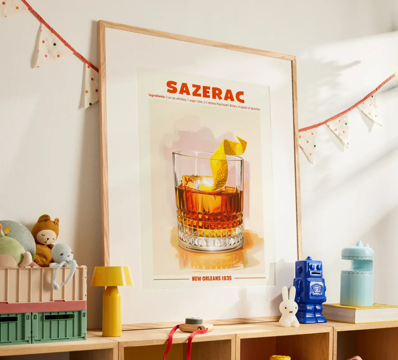 Sazerac, New Orleans 1835 poster con telaio in legno da janetlynn