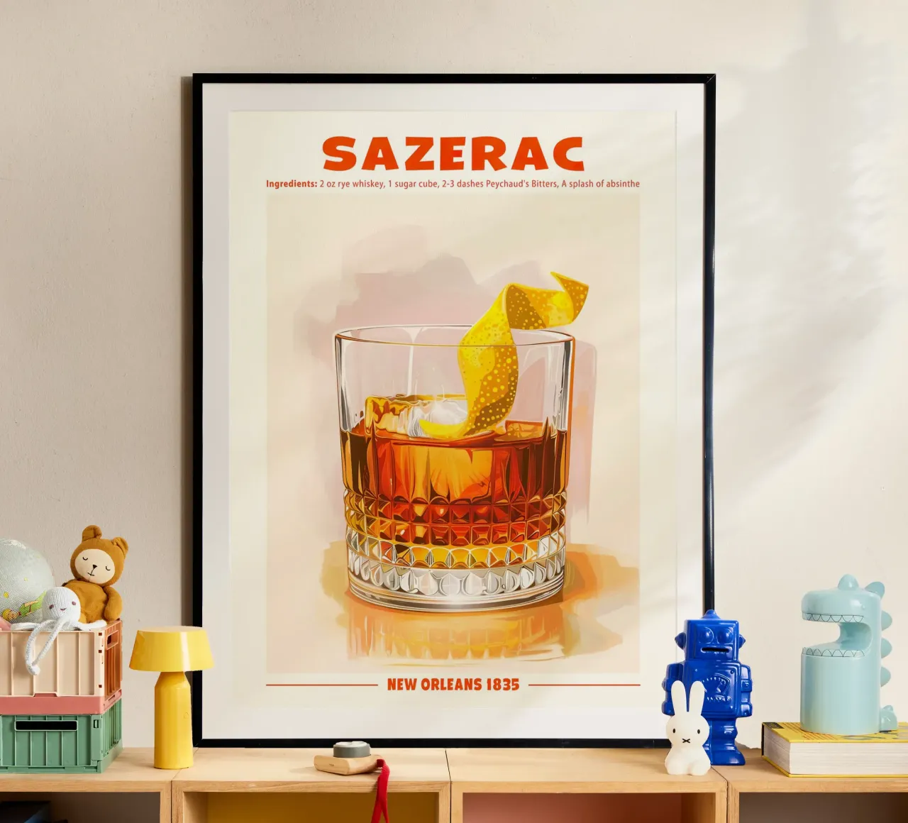 Sazerac, New Orleans 1835 poster con telaio in legno da janetlynn