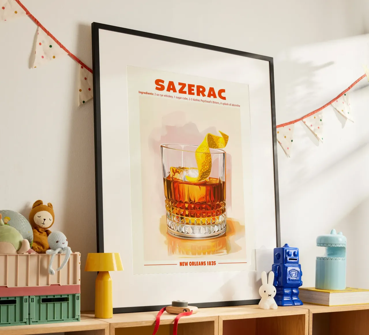 Sazerac, New Orleans 1835 poster con telaio in legno da janetlynn