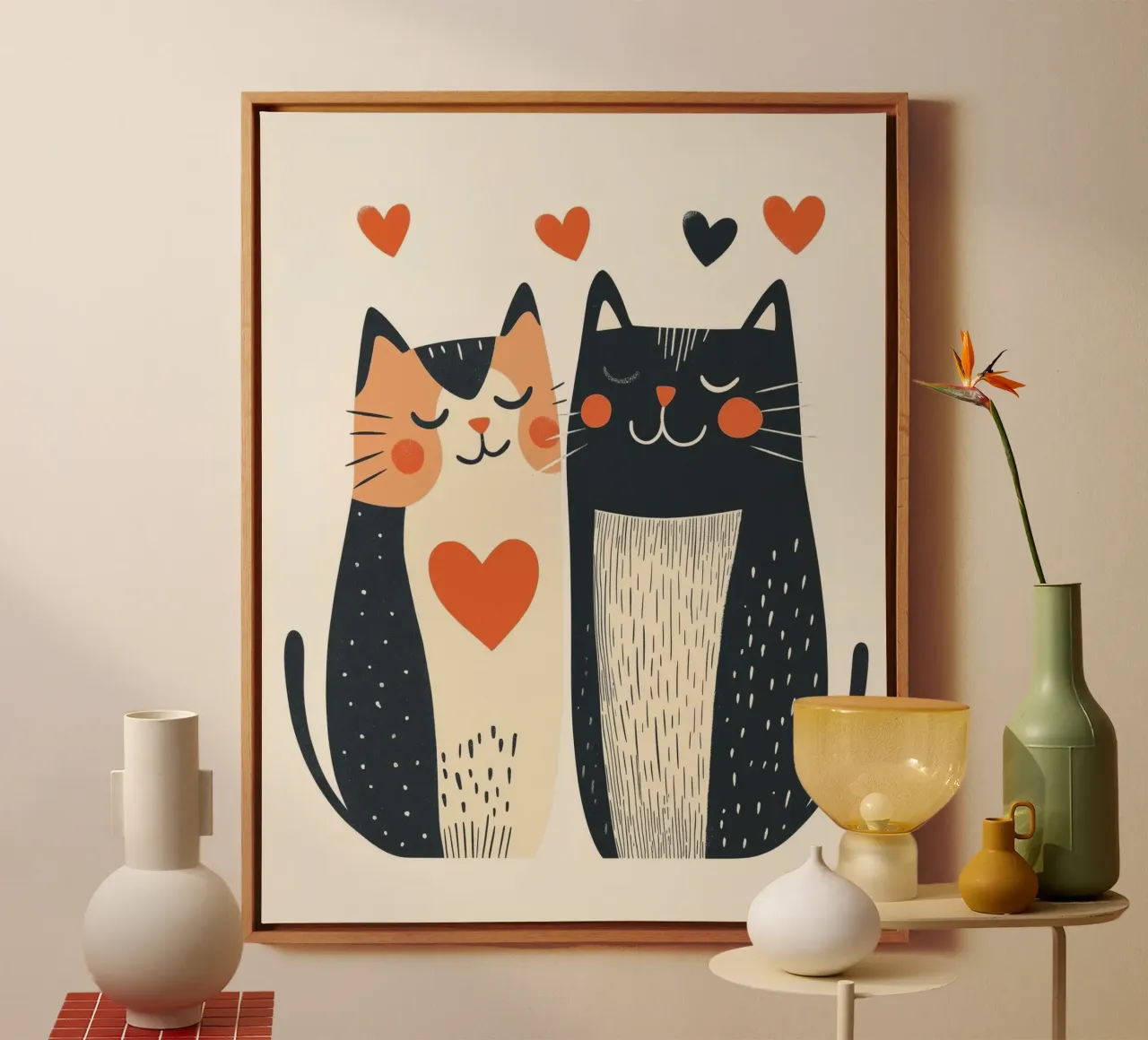 Whimsical Cats canvas with Floater frame by Happy Littles