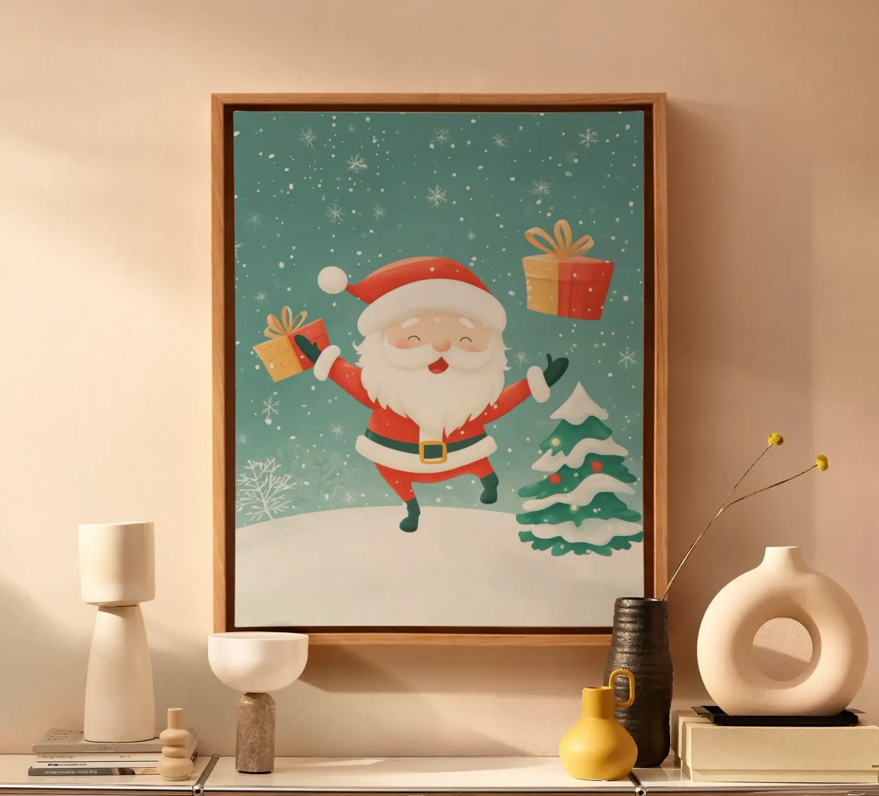 Grillige Kerstman canvas met Baklijst van Happy Littles