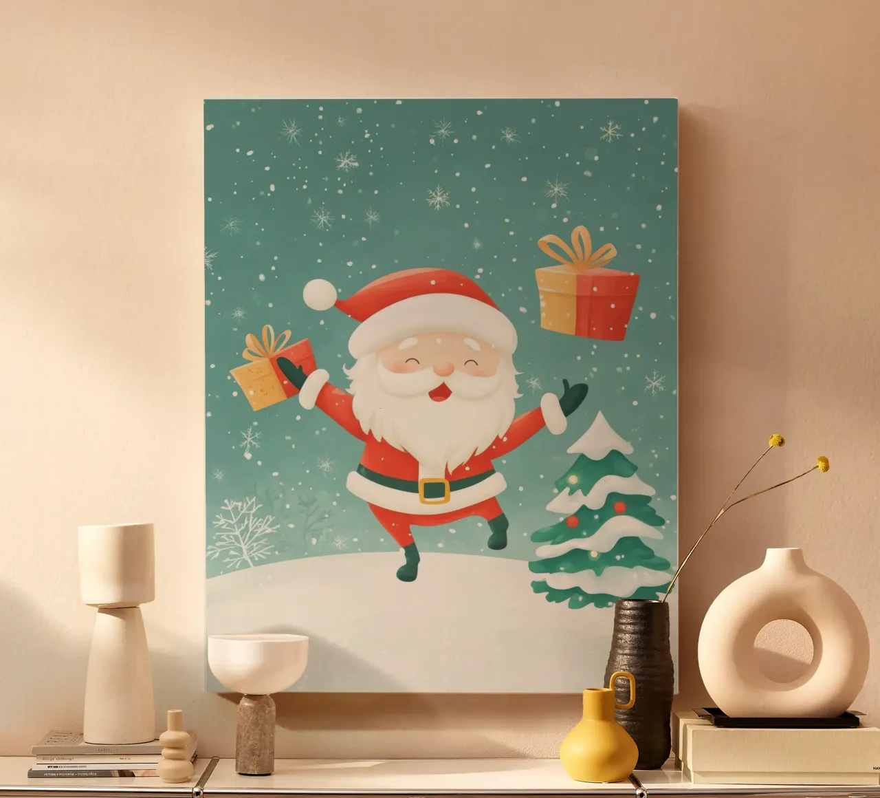 Grillige Kerstman canvas met Baklijst van Happy Littles