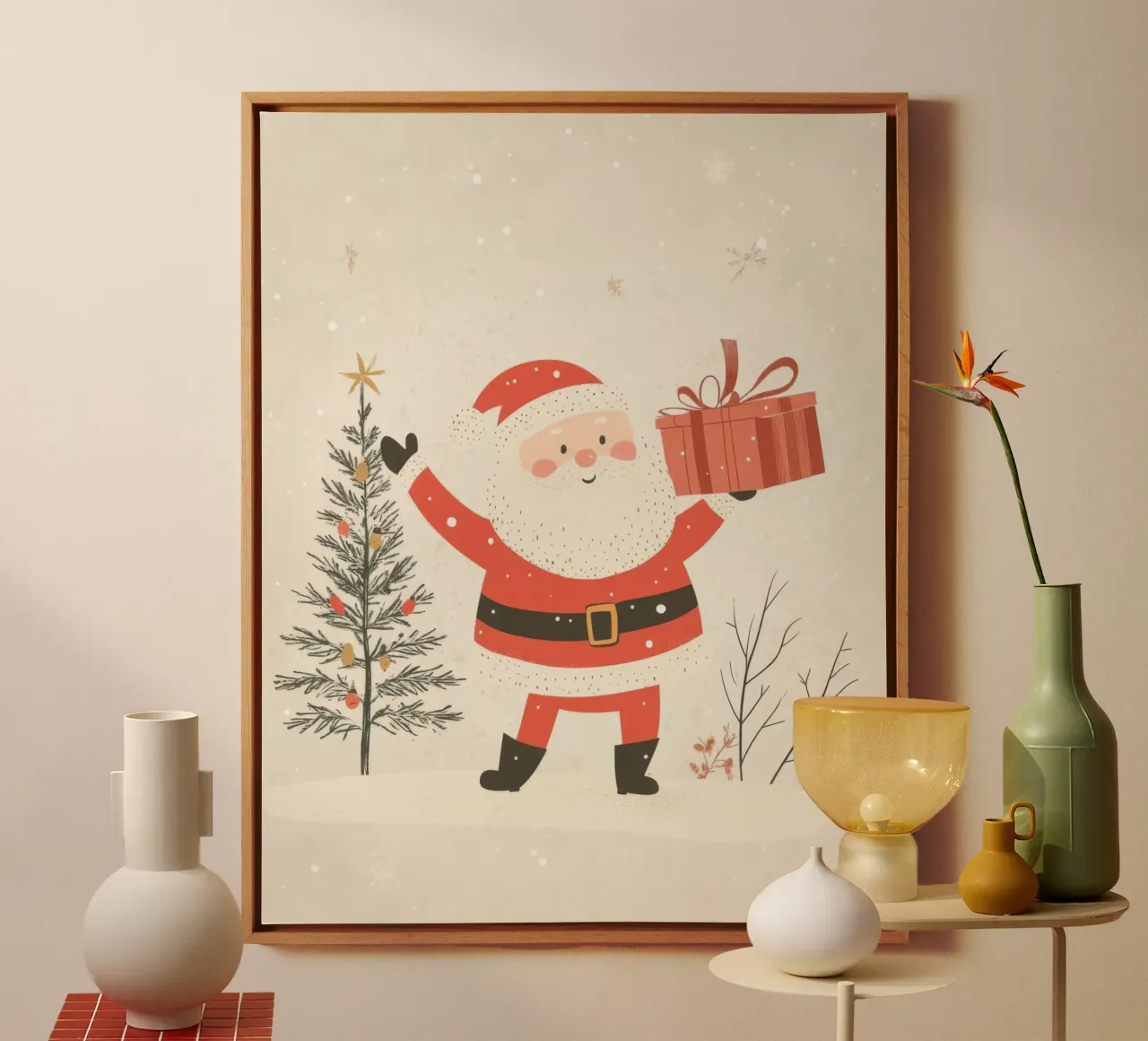 Grillige Kerstman canvas met Baklijst van Happy Littles