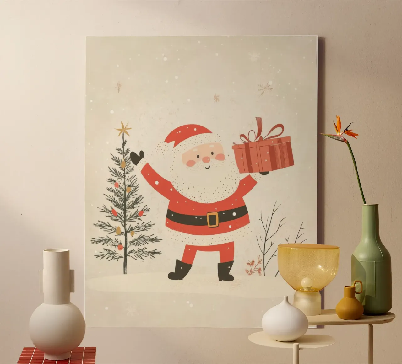 Grillige Kerstman canvas met Baklijst van Happy Littles