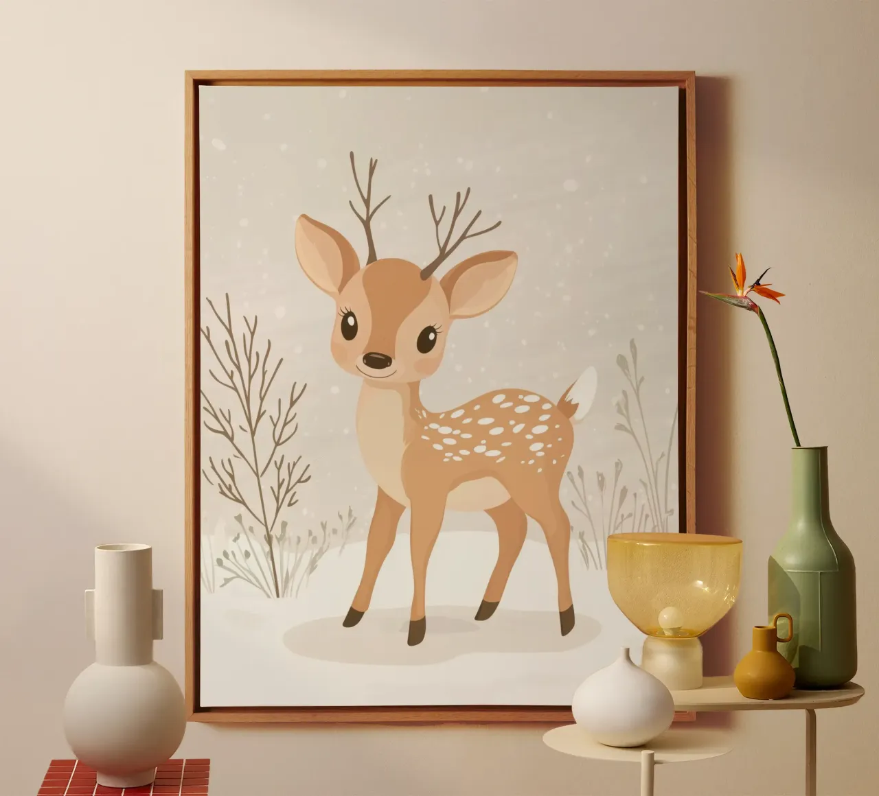 Whimsical Fawn canvas with Floater frame by Happy Littles
