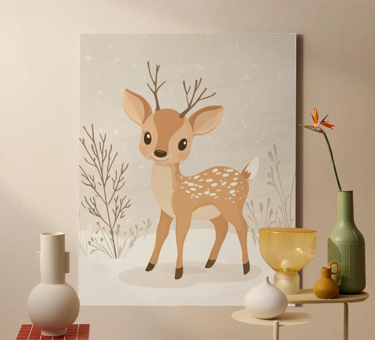 Whimsical Fawn canvas with Floater frame by Happy Littles