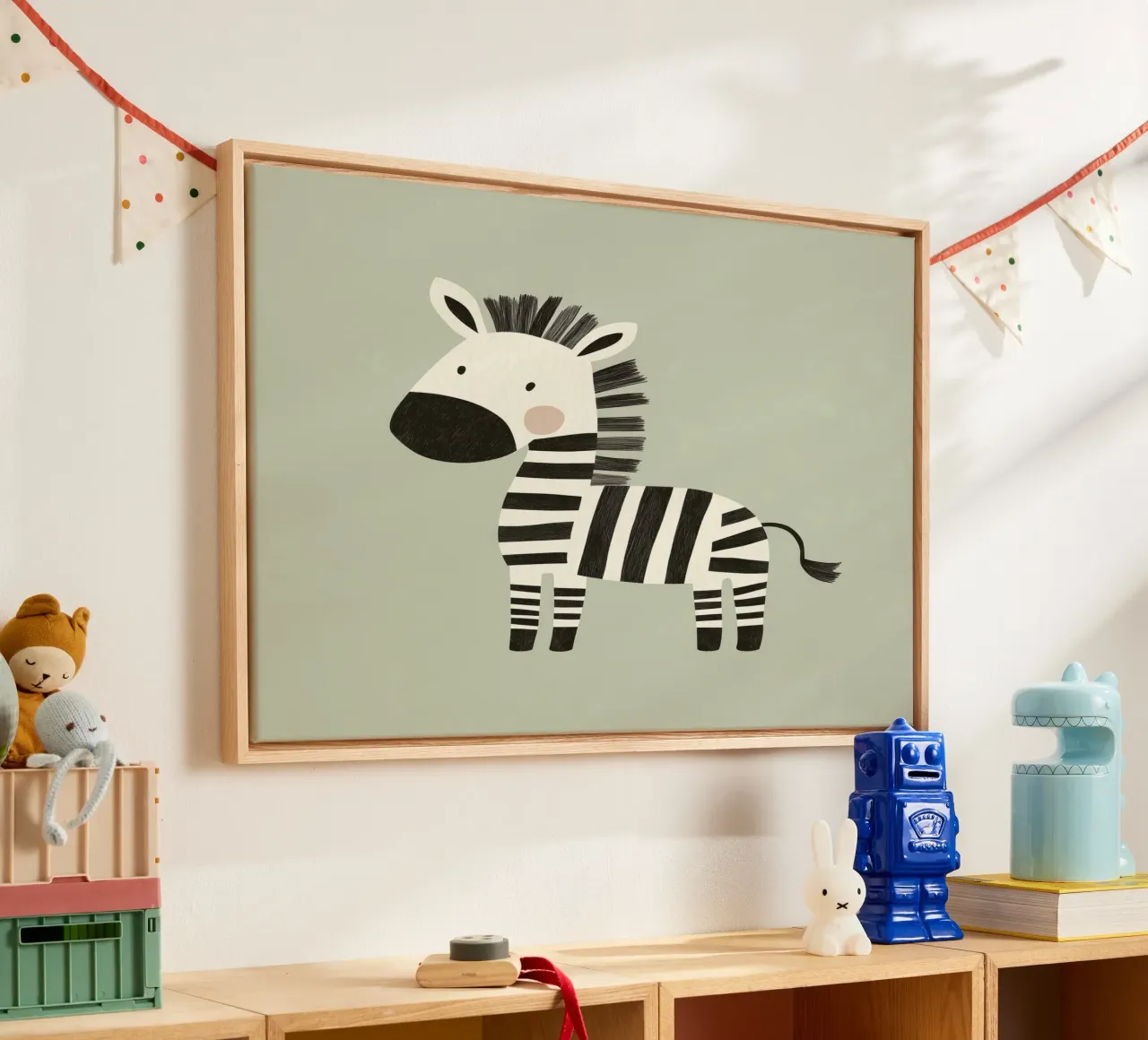Whimsical Zebra canvas with Floater frame by Happy Littles