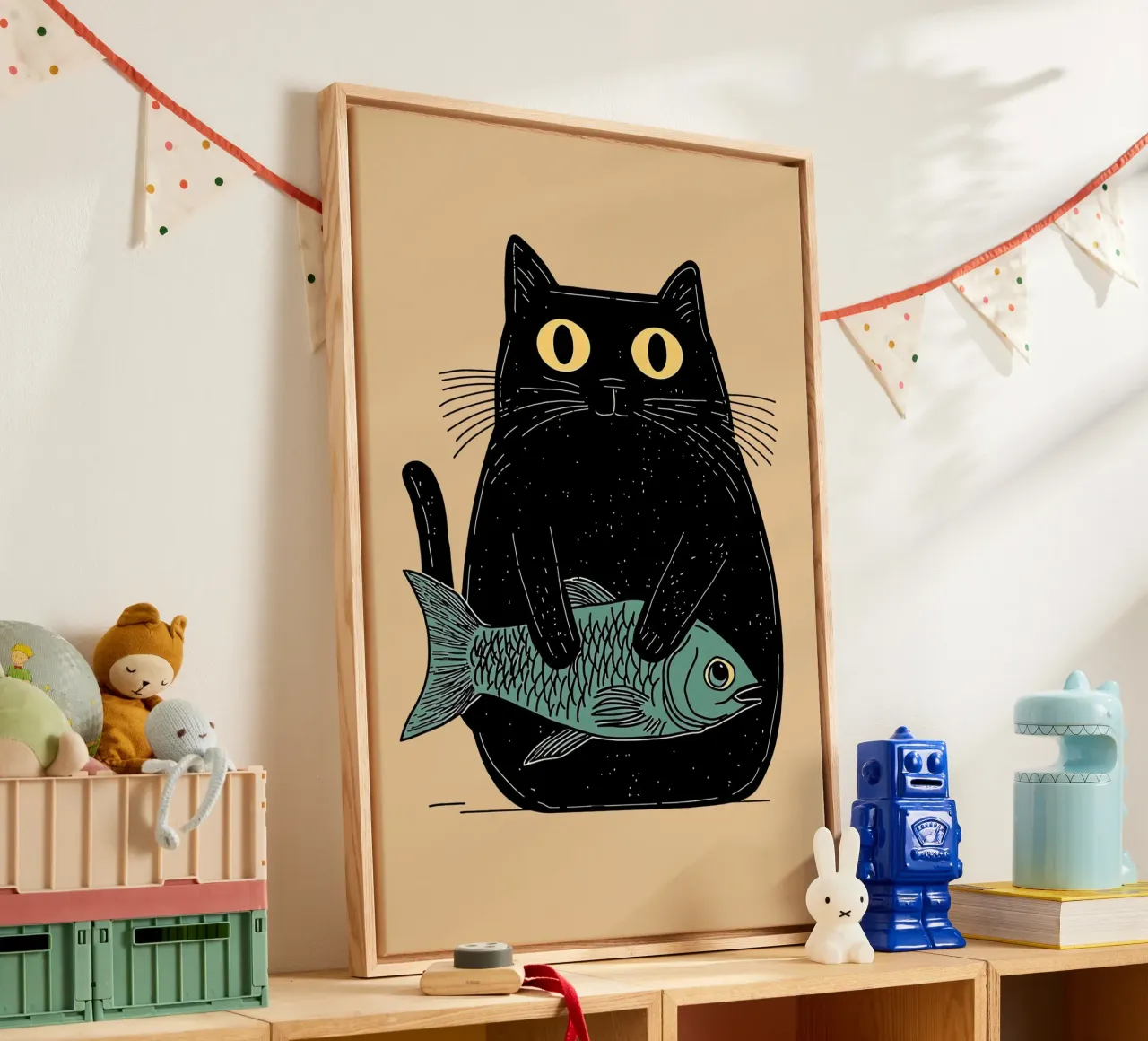 Cat and Fish Tale canvas with Floater frame by Arjun