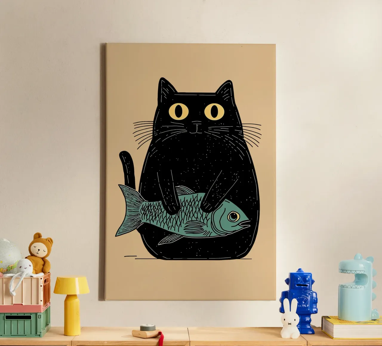 Cat and Fish Tale canvas with Floater frame by Arjun