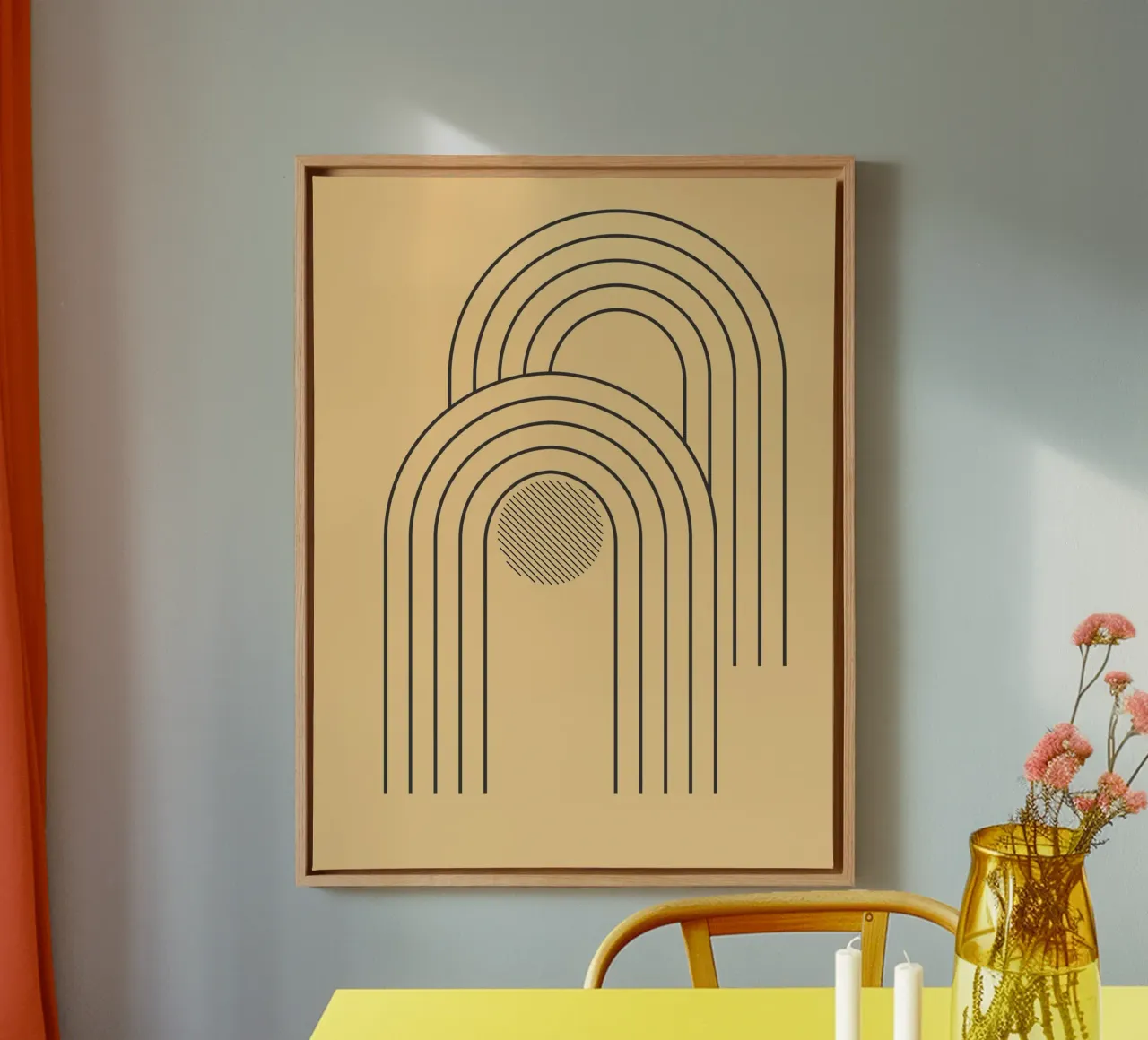 minimal line curve canvas with Floater frame by Creaton