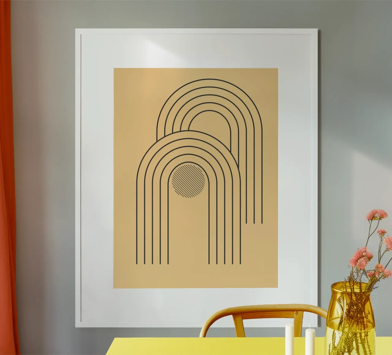 minimal line curve poster met kunststof frame van Creaton