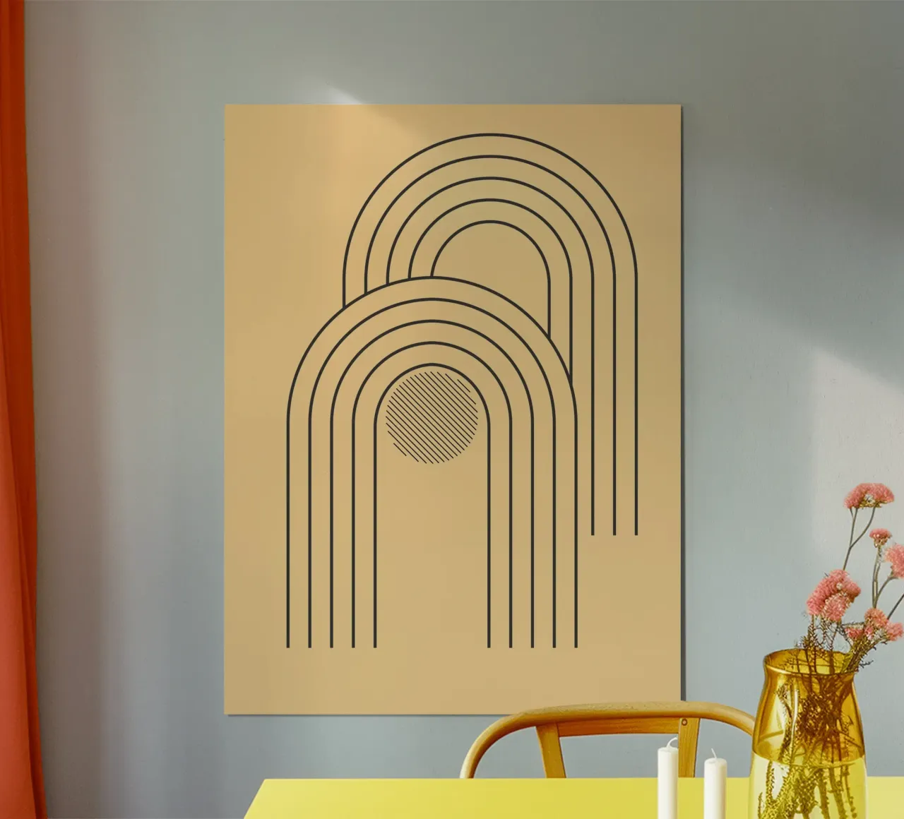 minimal line curve poster met kunststof frame van Creaton