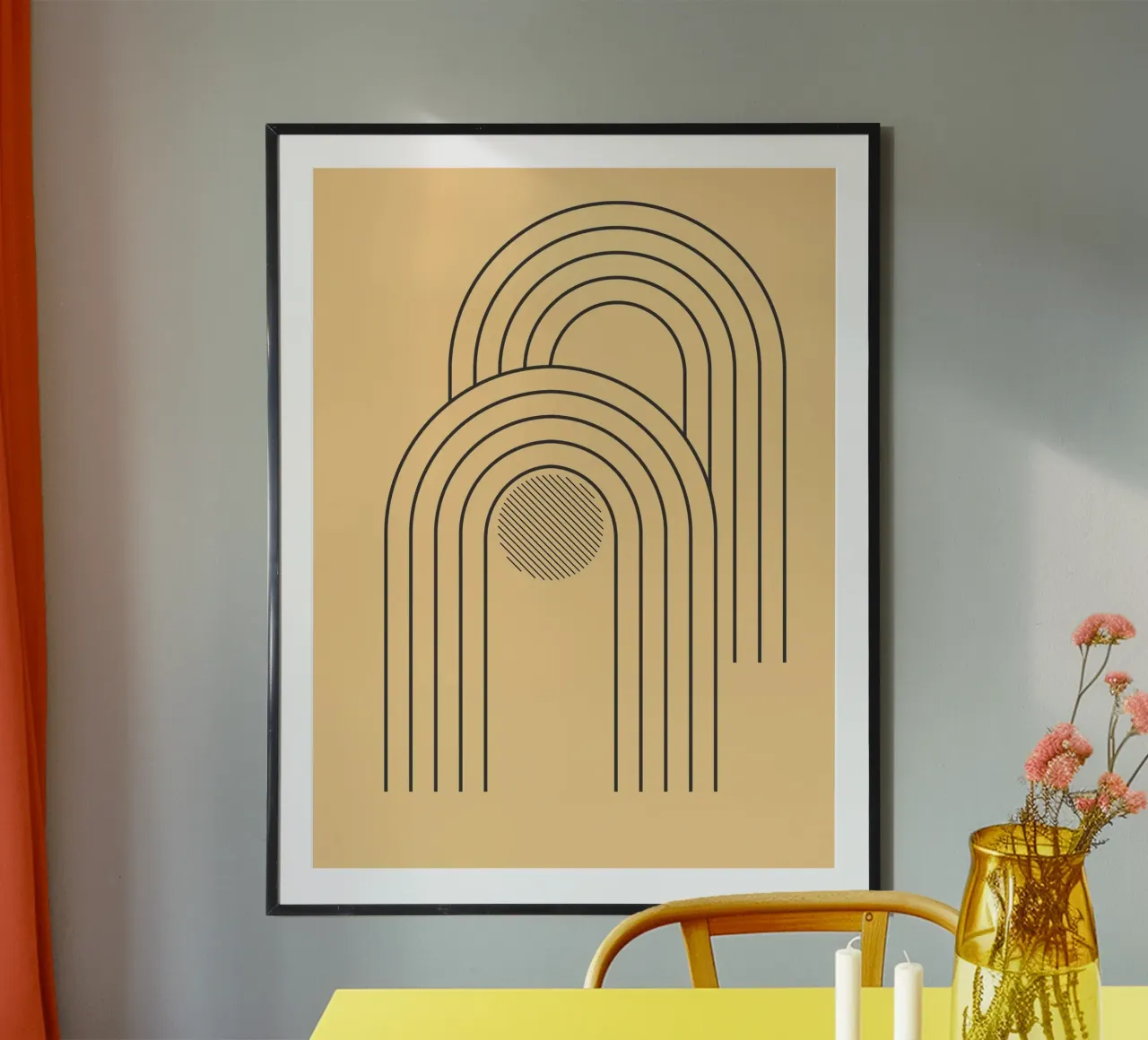 minimal line curve poster met kunststof frame van Creaton
