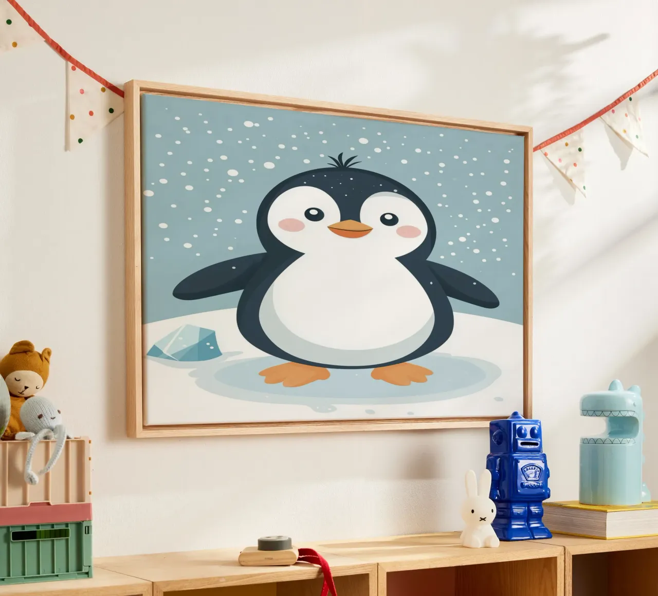 Grillige pinguïn canvas met Baklijst van Happy Littles
