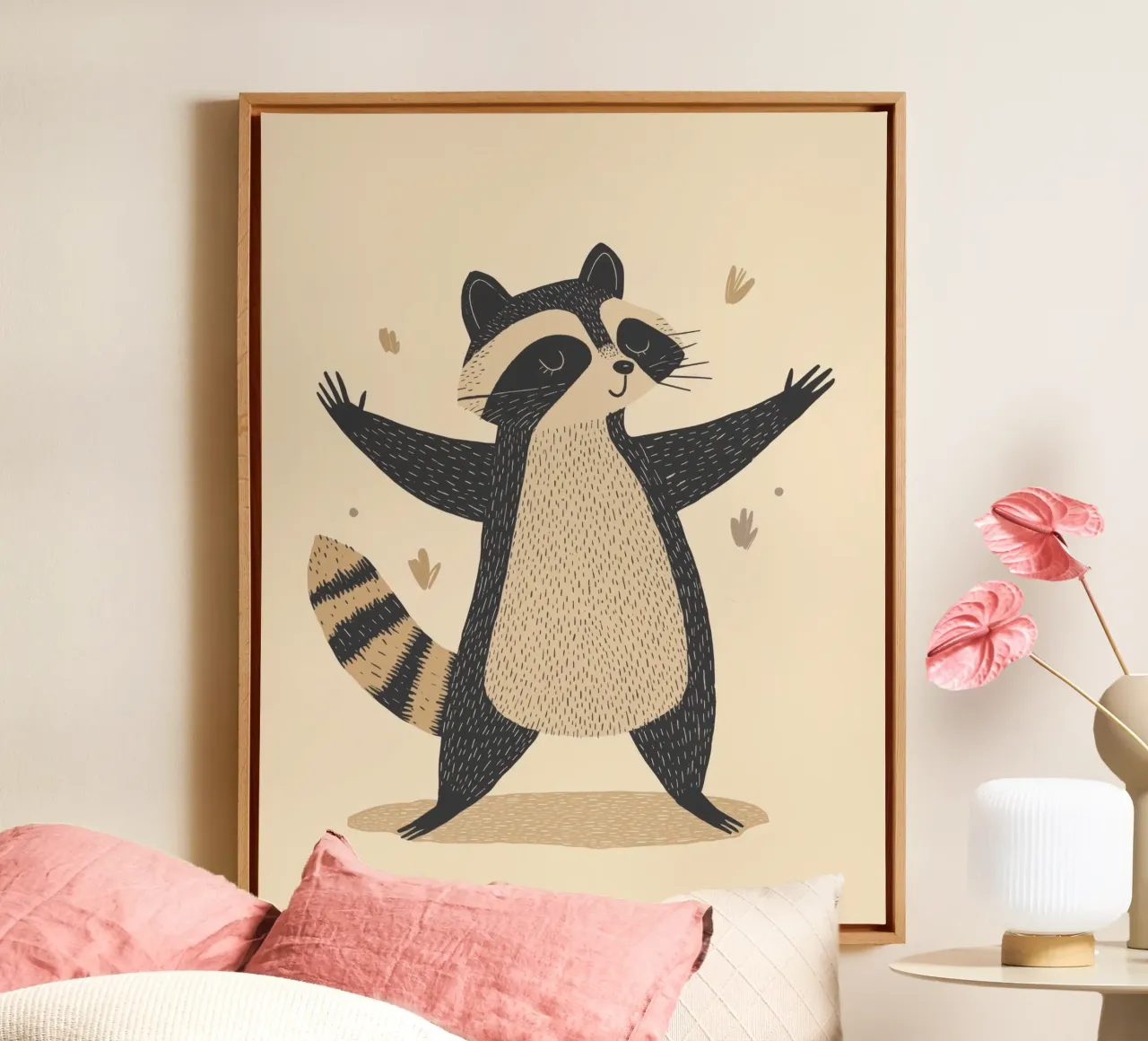 Whimsical Raccoon canvas with Floater frame by Happy Littles