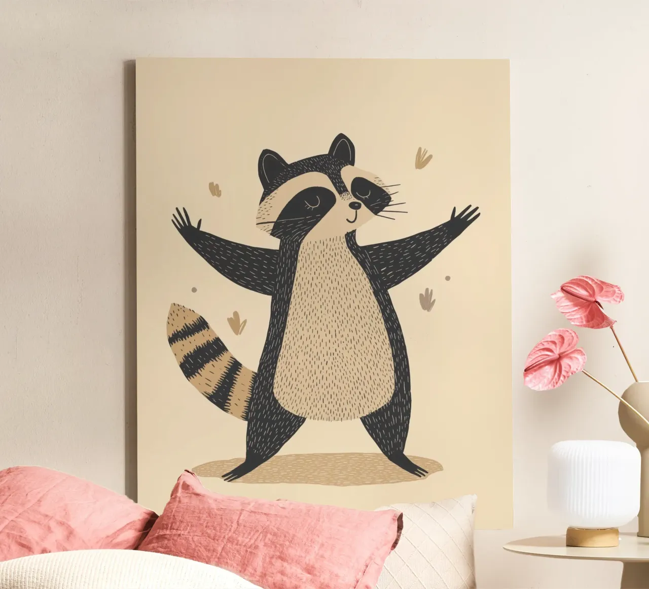 Whimsical Raccoon canvas with Floater frame by Happy Littles