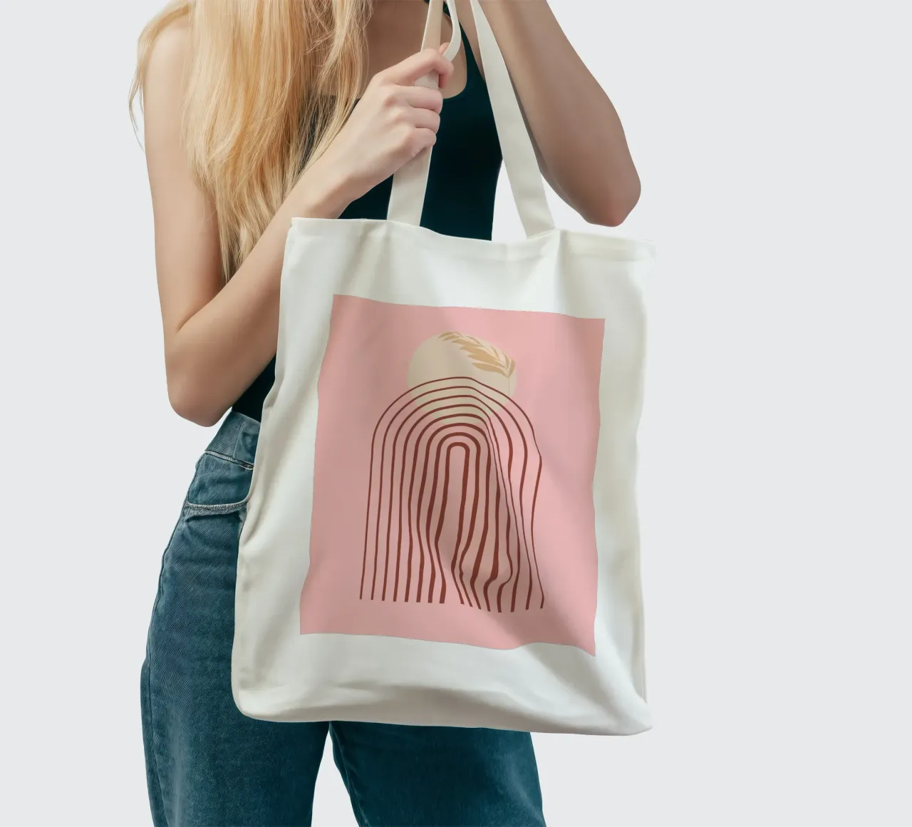 minimal line and circle leaf borsa in juta da Creaton