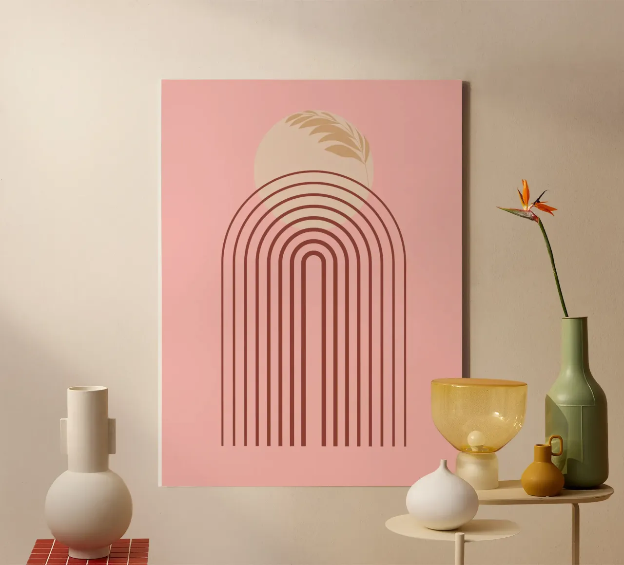 minimal line and circle leaf canvas van Creaton