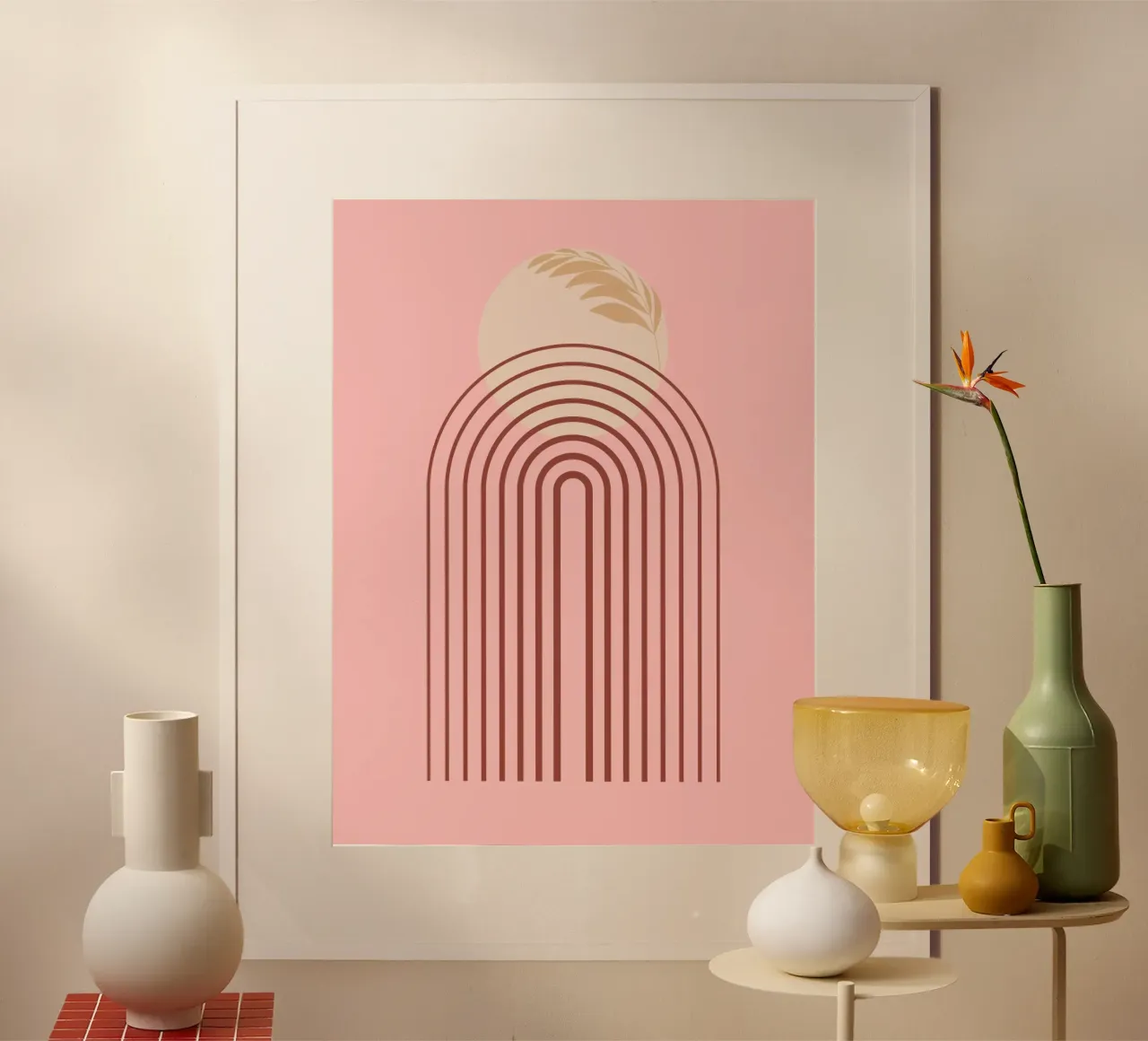 minimal line and circle leaf poster con telaio in plastica da Creaton