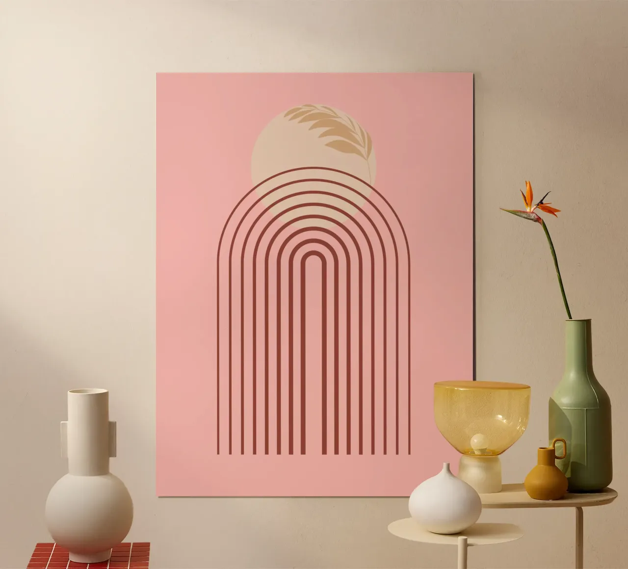 minimal line and circle leaf poster con telaio in plastica da Creaton