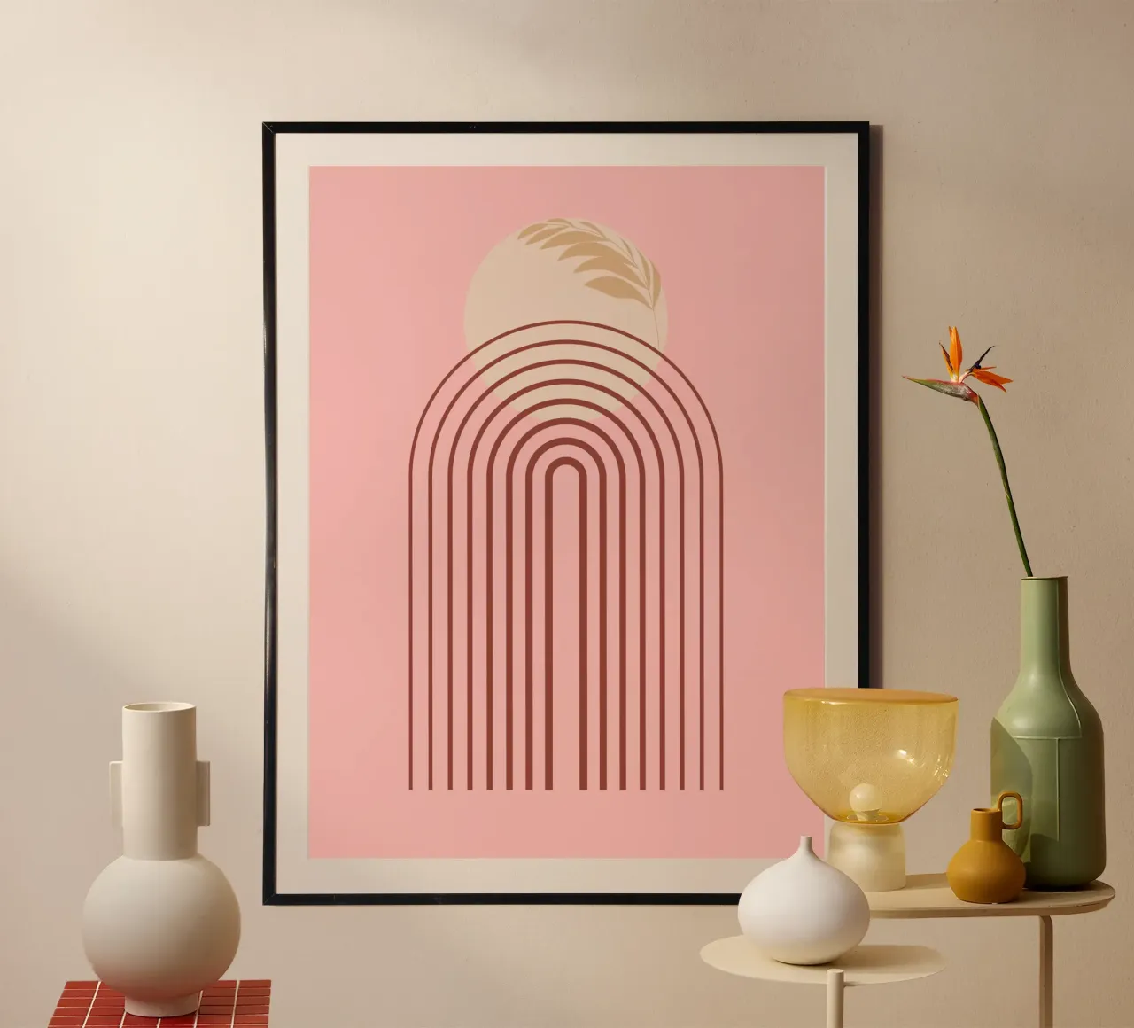 minimal line and circle leaf poster con telaio in plastica da Creaton