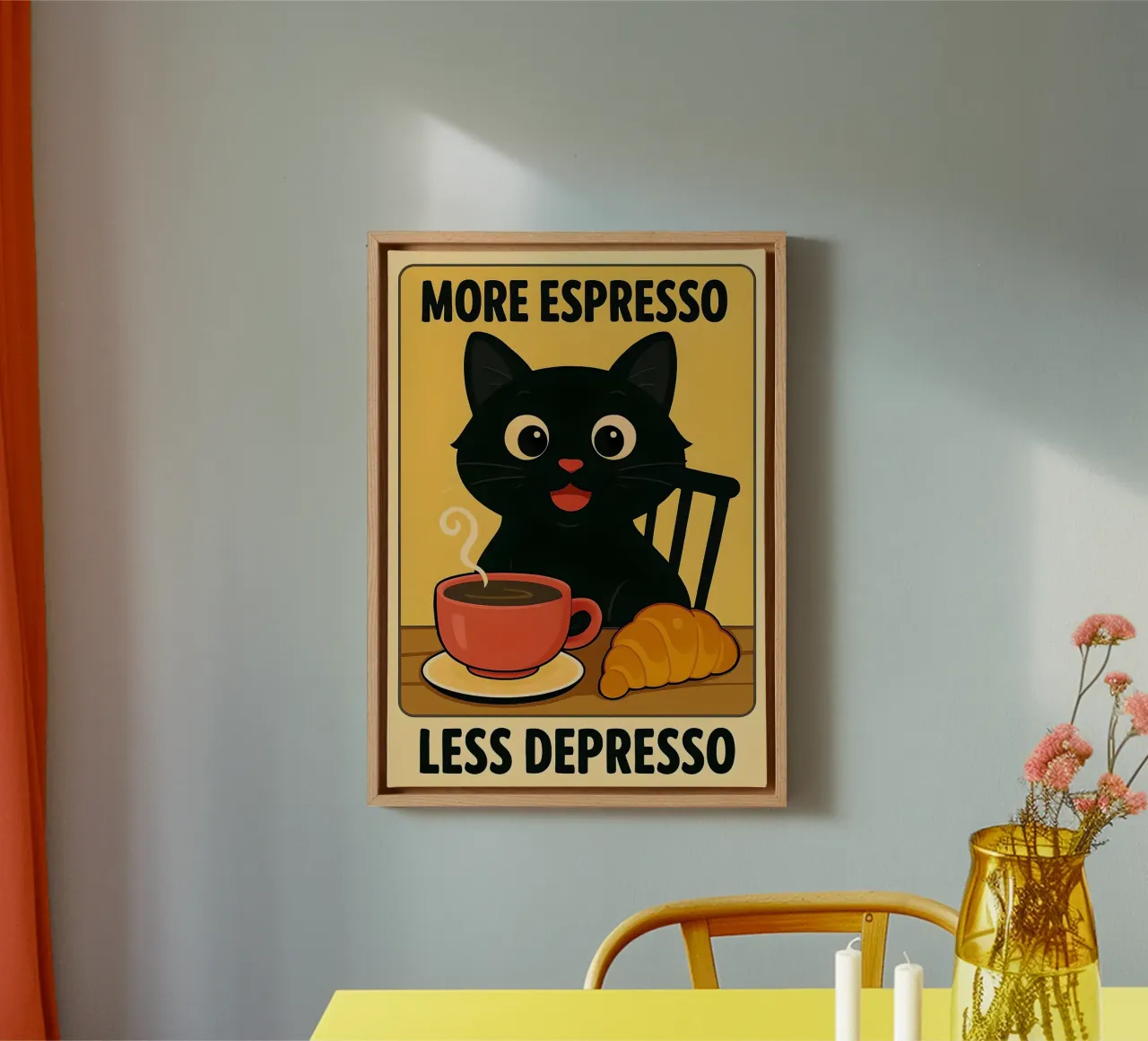More Espresso Less Depresso tela con Cornice a cassetta da Arjun