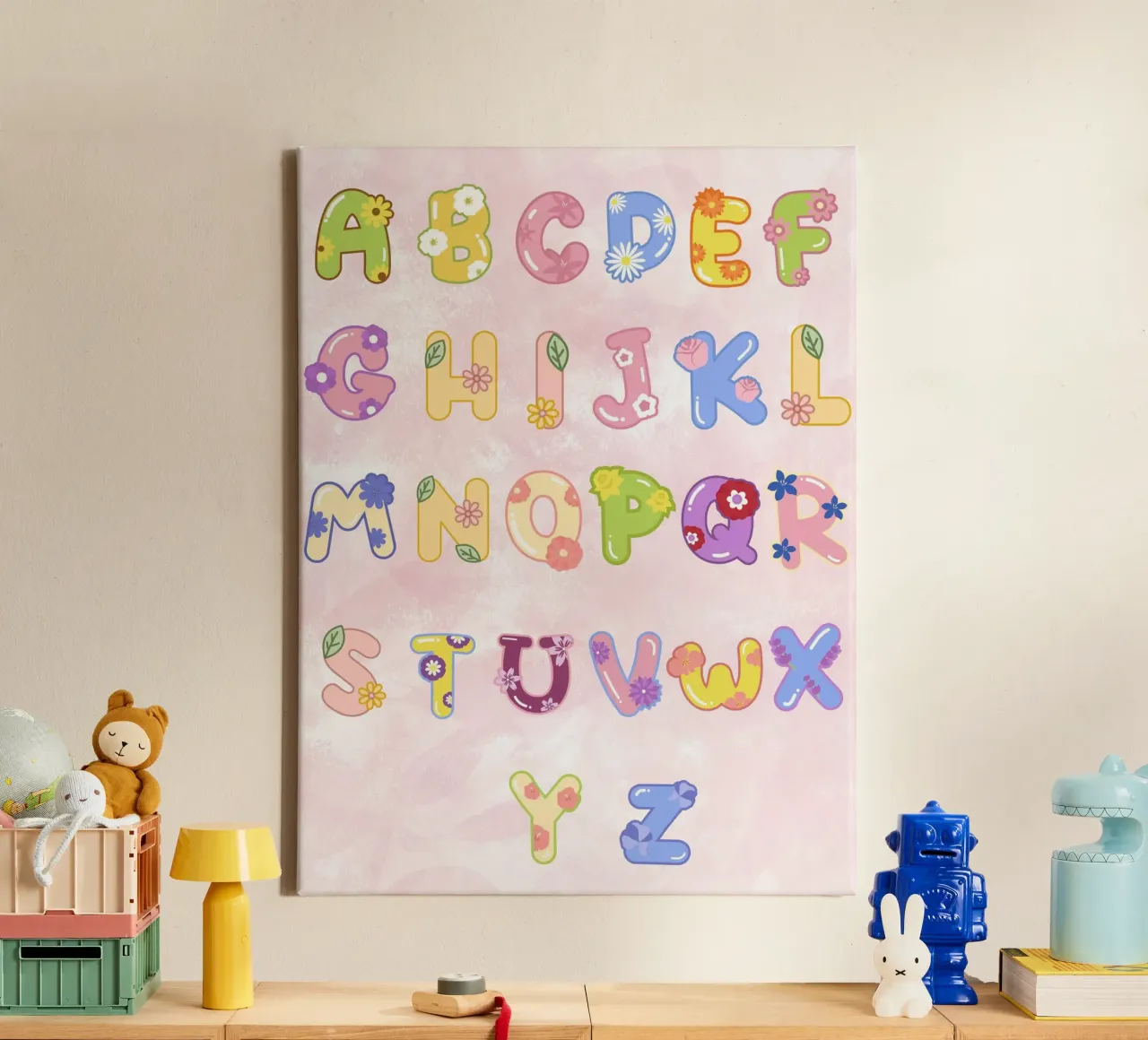 cute alphabet 01 tela con Cornice a cassetta da Creaton