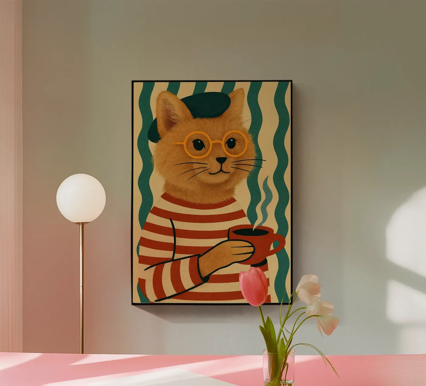 Franse Kat acryl van Arjun