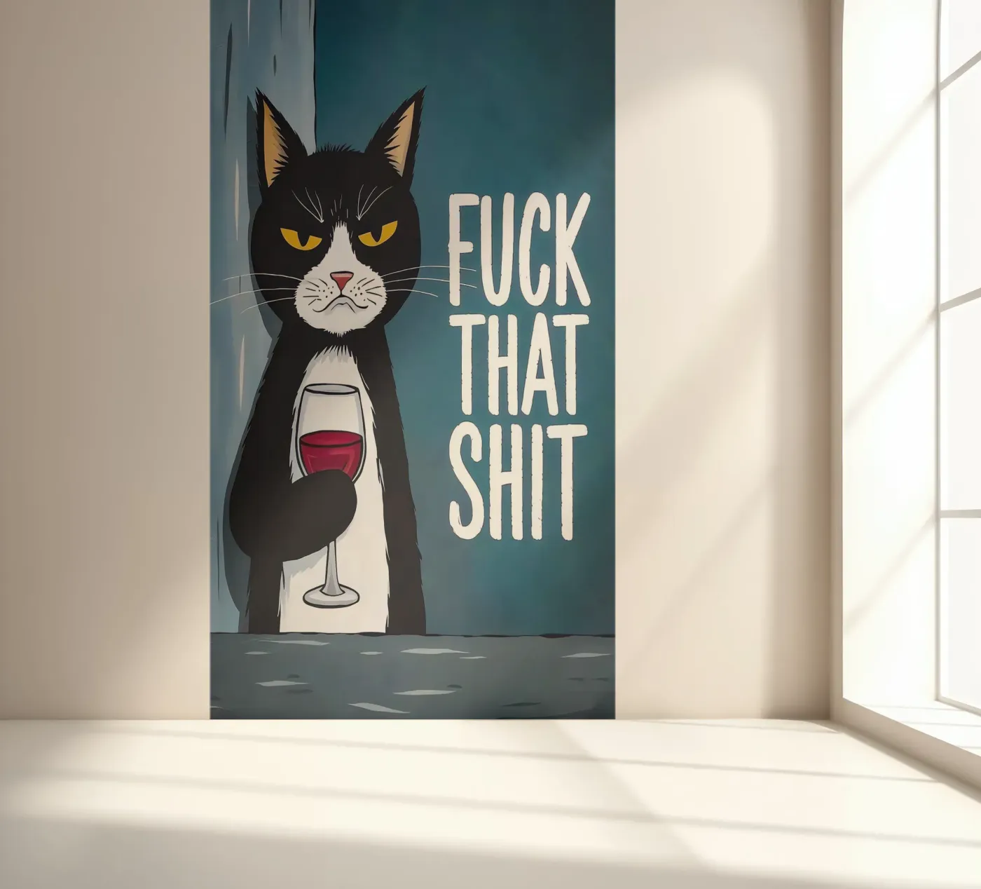 Grumpy Cat Wine fotobehang van Arjun