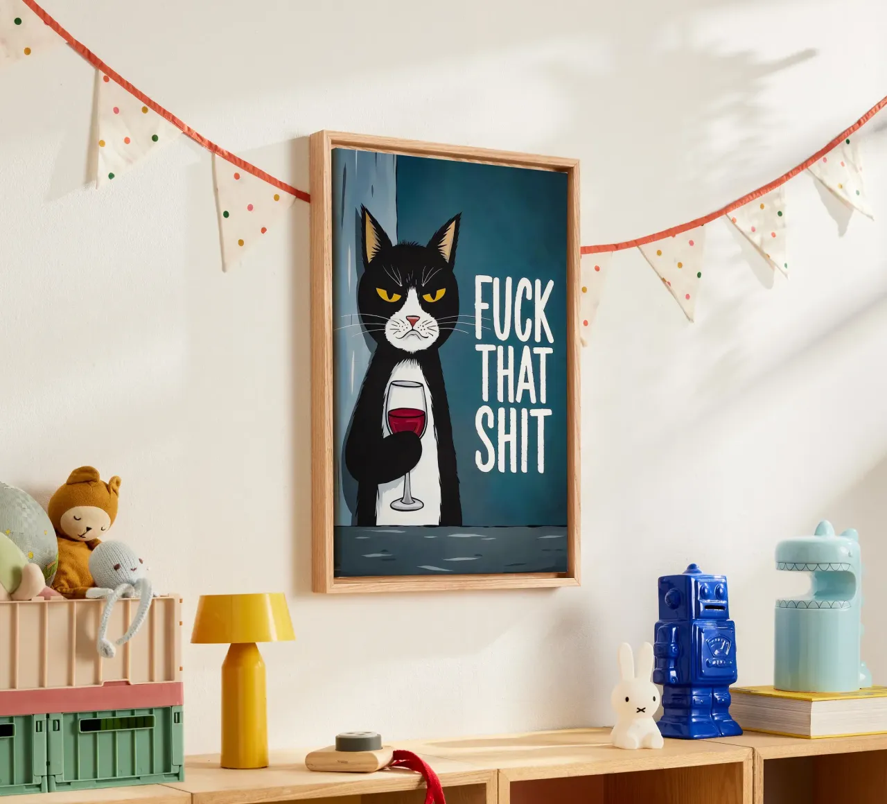 Grumpy Cat Wine canvas with Floater frame by Arjun