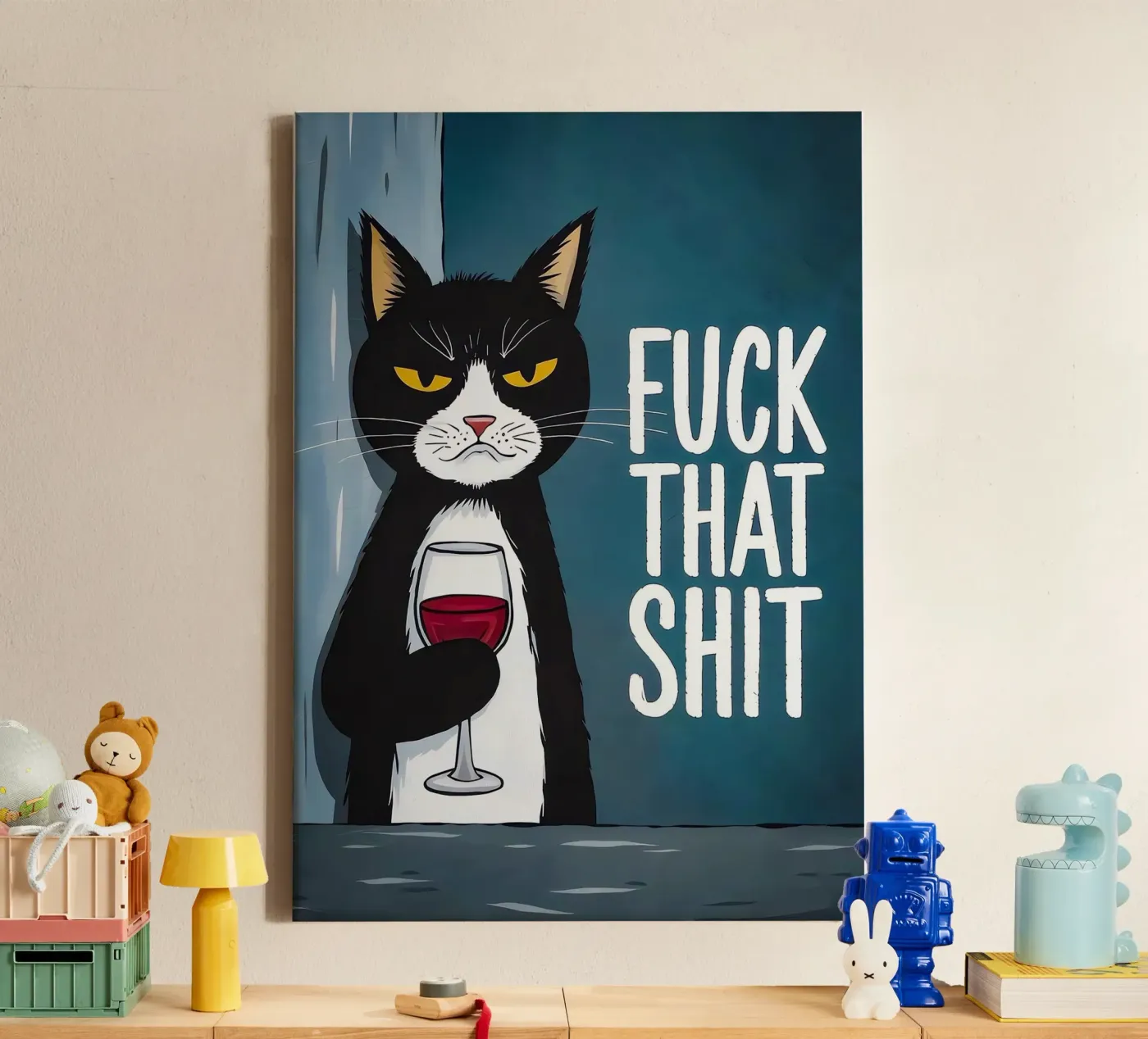 Vino del gatto brontolone tela da Arjun