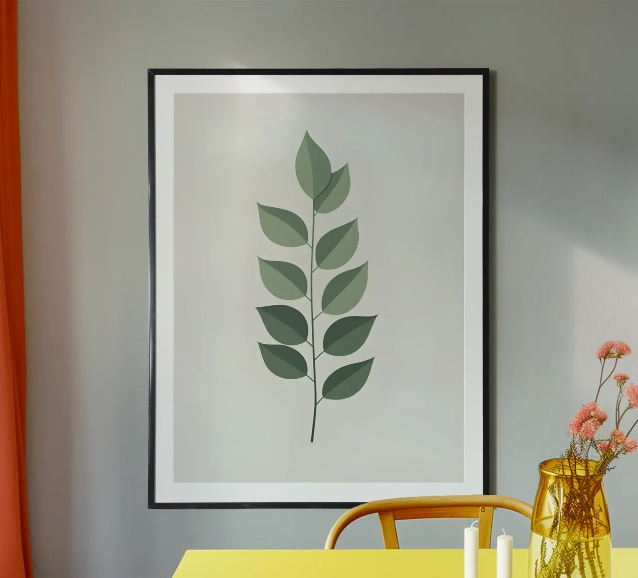Sagoma di una singola foglia di eucalipto poster con telaio in alluminio da Botanical Gallery