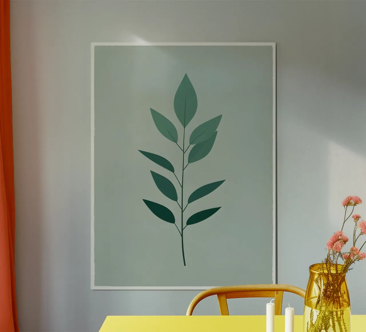 Single eucalyptus leaf silhouette Poster mit Aluminium Rahmen von botanical