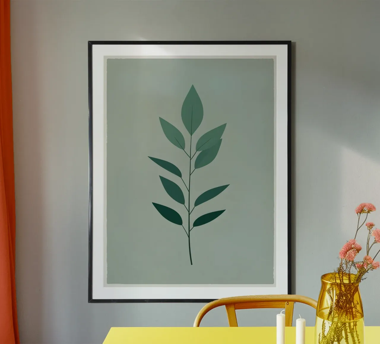 Single eucalyptus leaf silhouette Poster mit Aluminium Rahmen von botanical