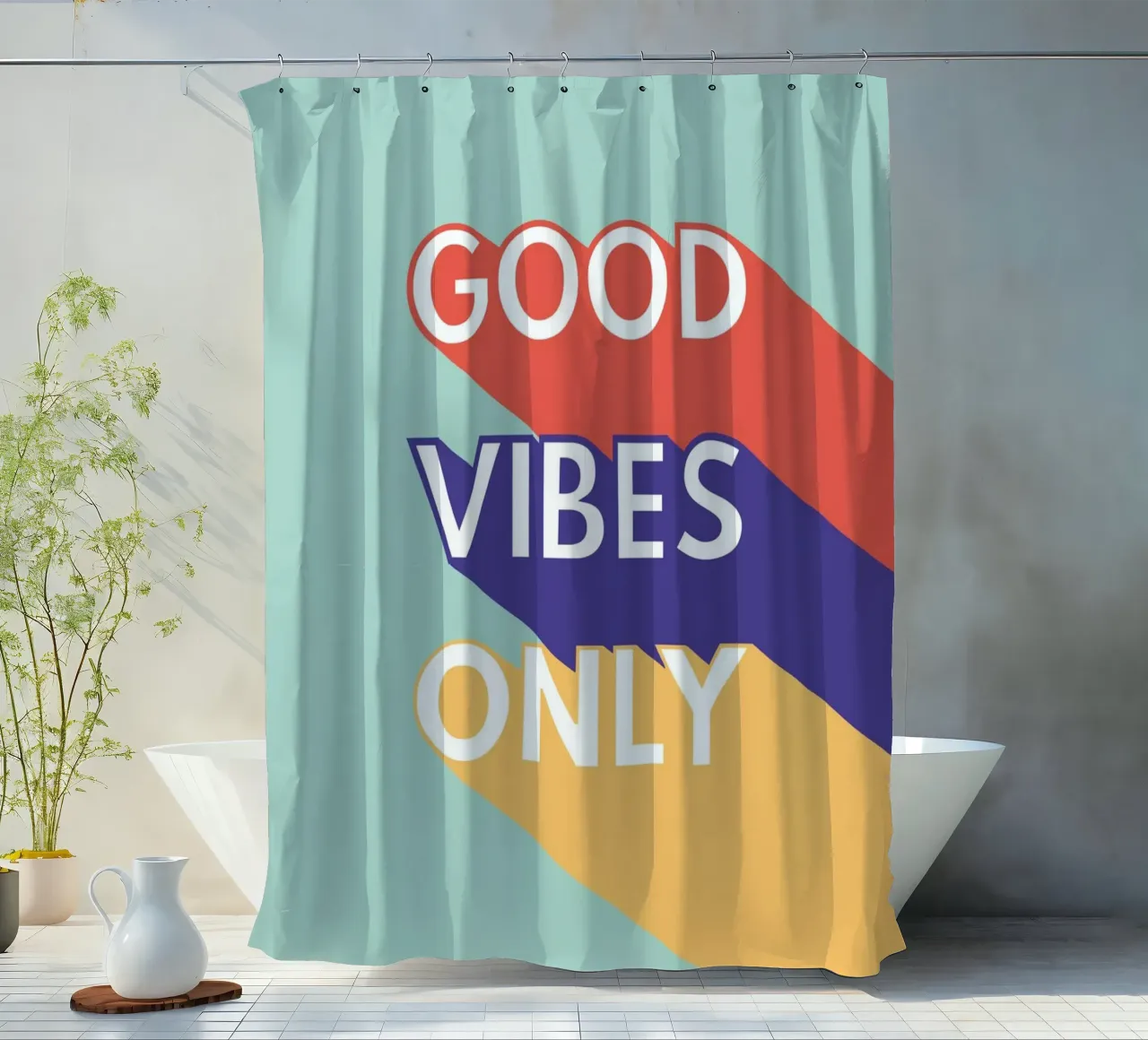 GOOD VIBES ONLY - Retro Pop Duschvorhang von Typo Designs